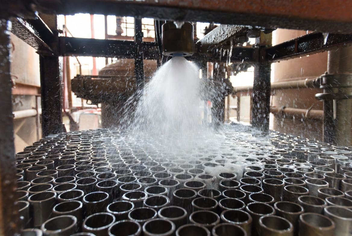 High pressure water jetting cleaning inside a heat exchanger tube bundle at a mining or power plant
