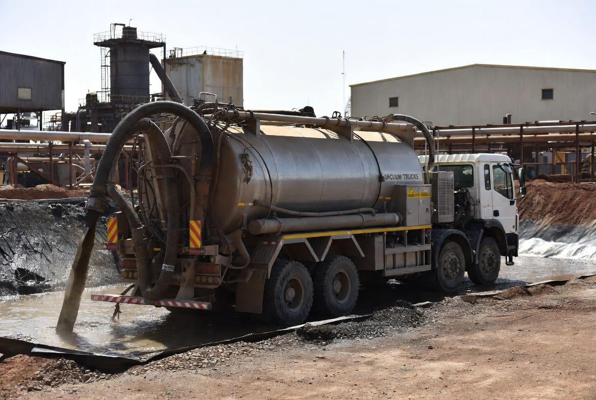 Waste management corp using vacuum truck for industrial liquid and sludge recovery