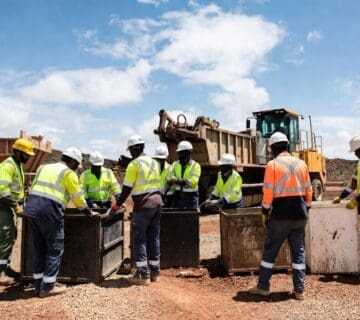 Waste management corp team providing industrial waste services at a South African plant