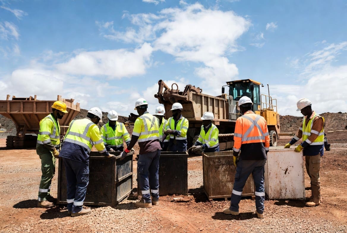 Waste management corp team providing industrial waste services at a South African plant