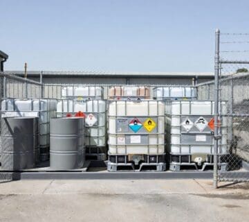 Properly secured and labelled hazardous garbage storage area at a South African industrial plant