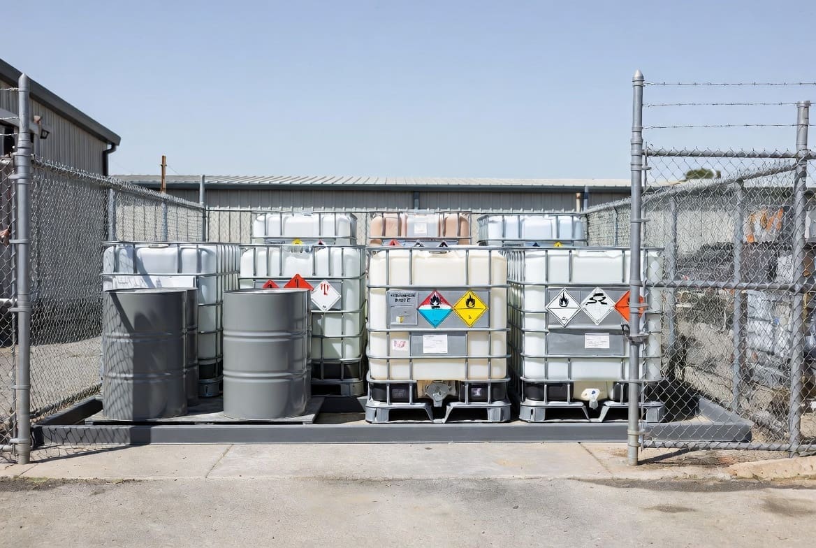Properly secured and labelled hazardous garbage storage area at a South African industrial plant